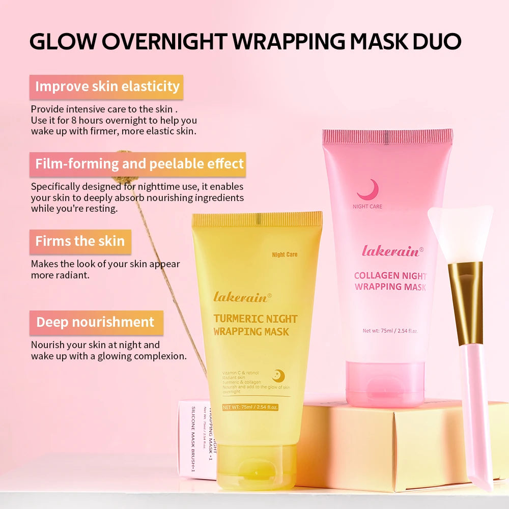 Glow Overnight Wrapping Mask Duo Deep Nourishing Radiance Increase Skin Elasticity Facial Peel Off Masks Set Korean Skin Care