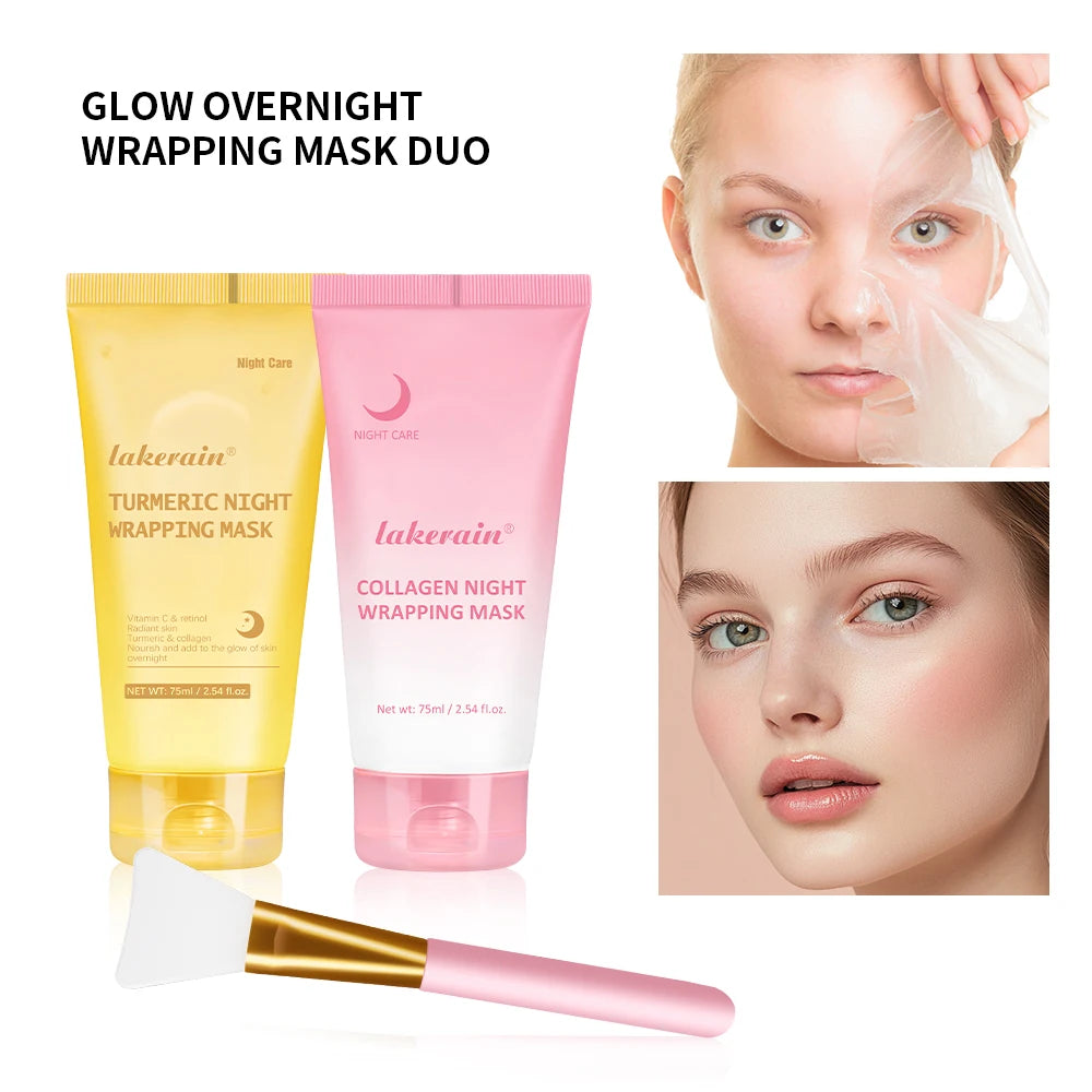 Glow Overnight Wrapping Mask Duo Deep Nourishing Radiance Increase Skin Elasticity Facial Peel Off Masks Set Korean Skin Care